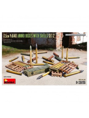Maqueta 7.5cm Pak40 con cajas de munición y proyectiles