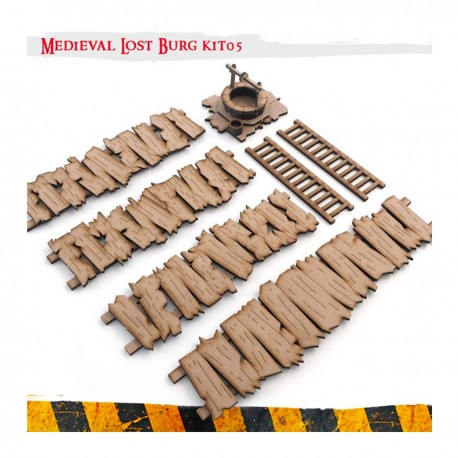 Kit de terrain médiéval MDF avec passerelles et puits