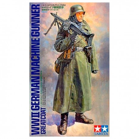 Modelo de artillero alemán de la Segunda Guerra Mundial con abrigo y MG42