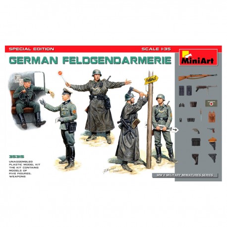 Figurines de Feldgendarmerie allemande MiniArt avec panneaux de signalisation