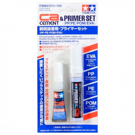 Set de ciment CA et apprêt Tamiya pour plastiques difficiles