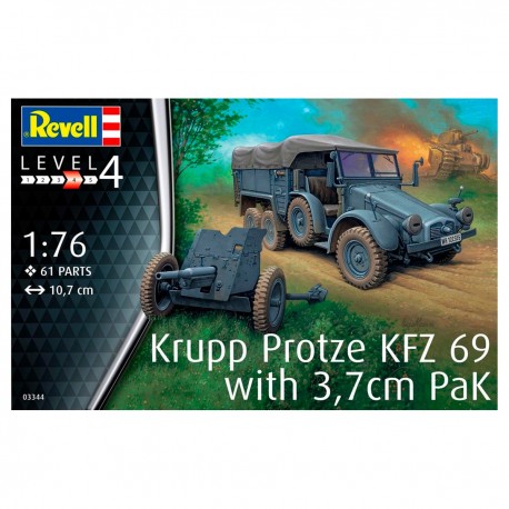 Kit Revell Krupp Protze KFZ 69 com PaK 3,7cm escala 1:76
