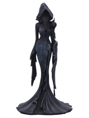 Figurine Femme Fatales Seer en résine noire mat avec bâton magique