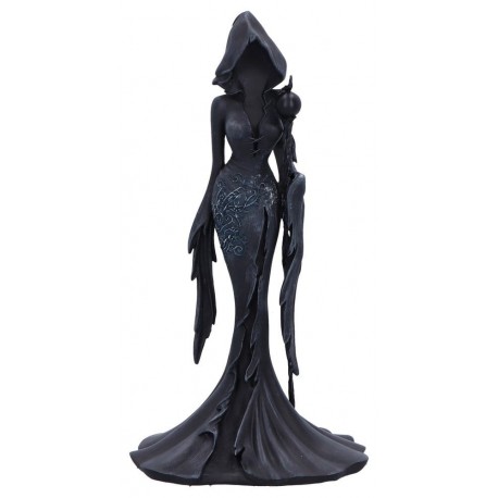 Figurine Femme Fatales Seer en résine noire mat avec bâton magique