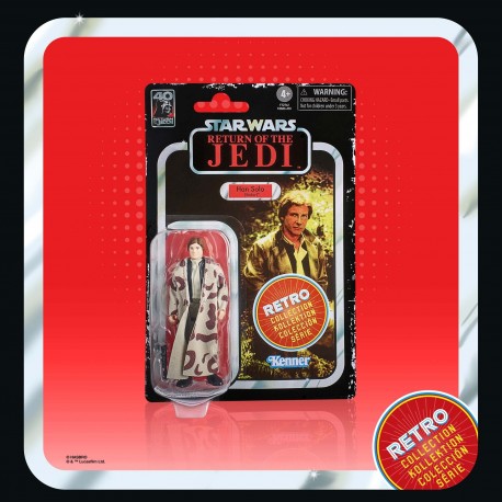 Figura retrô de Han Solo de Star Wars em embalagem Hasbro