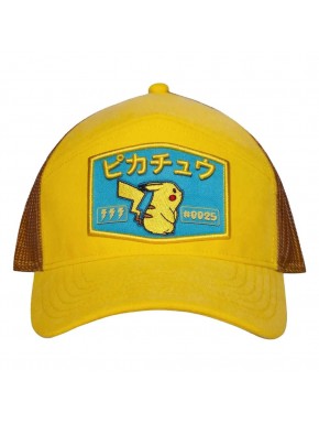 Casquette jaune de Pikachu avec maille marron et patch brodé