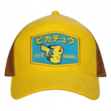 Casquette jaune de Pikachu avec maille marron et patch brodé