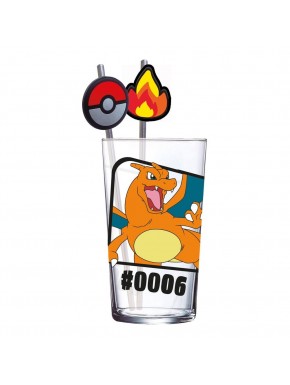 Verre tumbler Pokémon avec Glurak et pailles métalliques