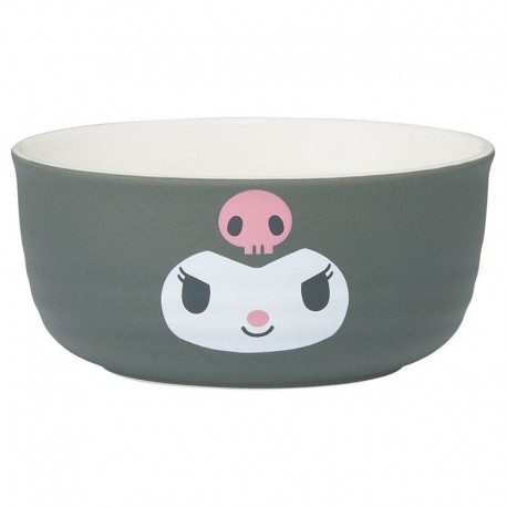 Bol en céramique Sanrio Kuromi gris avec design.