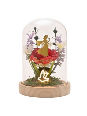 Lampe décorative Blanche-Neige avec fleurs et base en bois