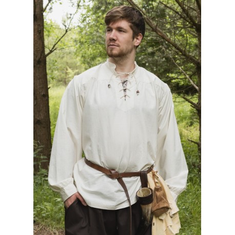 Chemise médiévale Ludwig en coton naturel sur homme