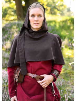 Gugel médiéval en coton couleur marron et rouge