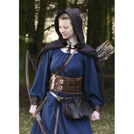 Chaperon médiéval en toile noir et marron