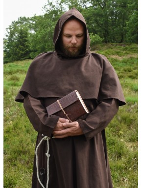 Capuz de monge marrom com capuz e corda