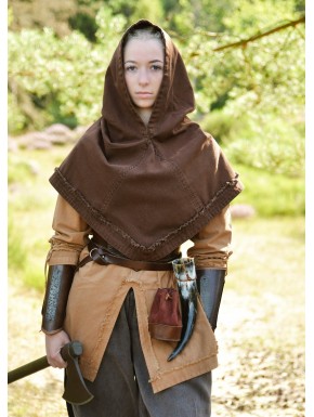 Capuche médiévale marron Stig pour reconstitution historique