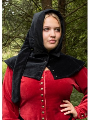 Capuche médiévale en velours noir Mirella