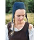 Coiffe médiévale en coton bleu avec liens