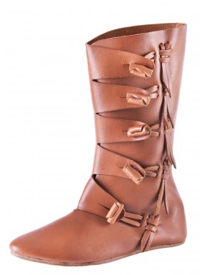 Bottes vikings médiévales en cuir marron avec fermoirs