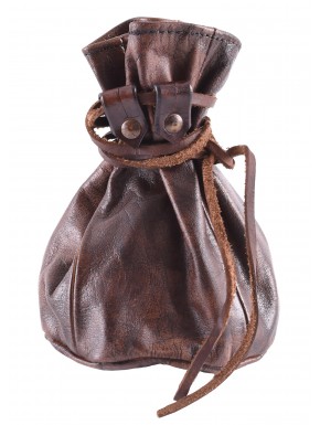 Pochette en cuir marron avec fermeture à cordon