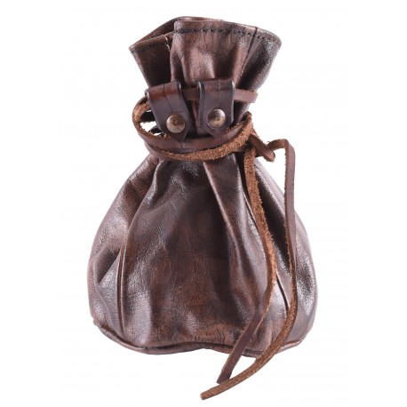 Bolsa de couro marrom com fechamento de cordão