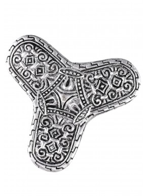 Broche vikingo de trefoil en bronce y plateado con diseño intrincado