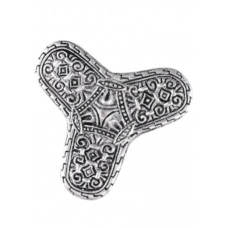 Broche vikingo de trefoil en bronce y plateado con diseño intrincado