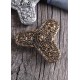 Broche vikingo de trefoil en bronce y plateado con diseño intrincado