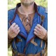 Gambesón medieval azul y marrón con aspecto usado