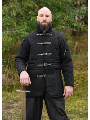 Gambison long noir avec boucles et manches amovibles