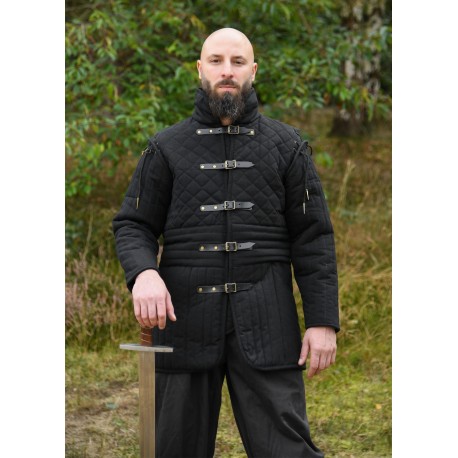 Gambison long noir avec boucles et manches amovibles