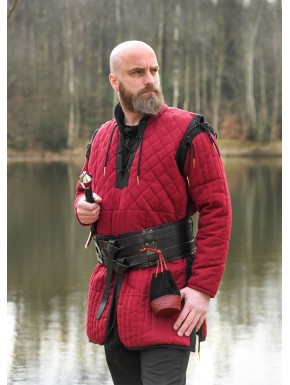 Gambesón medieval rojo vino con mangas desmontables