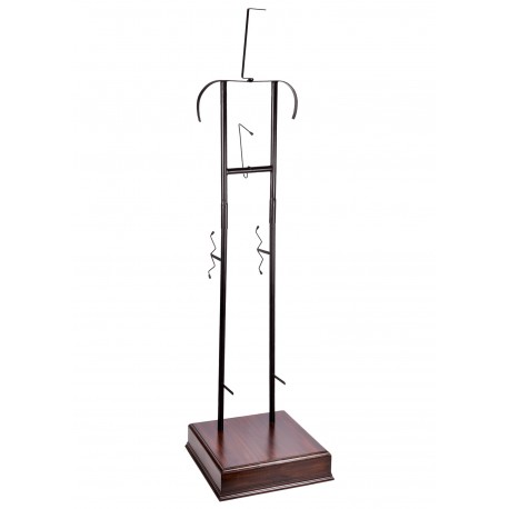 Soporte para armaduras de metal con base de madera marrón