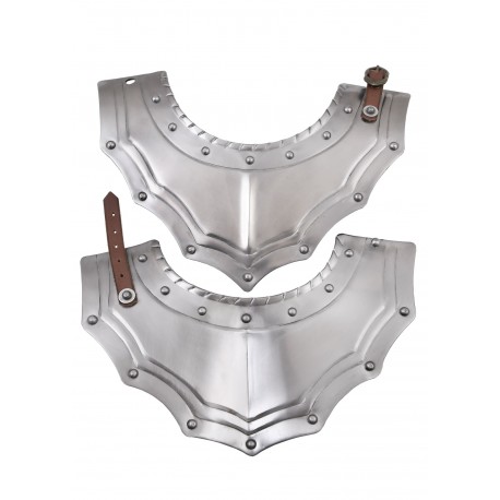 Gorget en acier gothique avec sangles en cuir marron