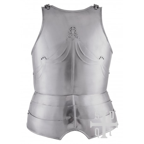 Cuirasse gothique en acier avec détails en filigrane et sangles en cuir