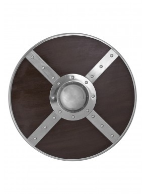 Bouclier rond en bois avec ferrures en acier