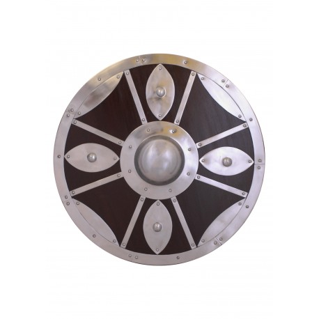 Bouclier rond en bois avec accessoires en acier de Battle-Merchant