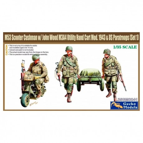 Conjunto de modelo Scooter M53 Cushman e Paraquedistas 1/35