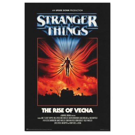 Affiche Stranger Things S5 The Rise of Vecna sur mur blanc
