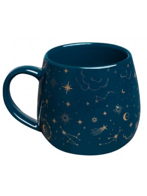 Taza astral de cerámica azul con detalles dorados