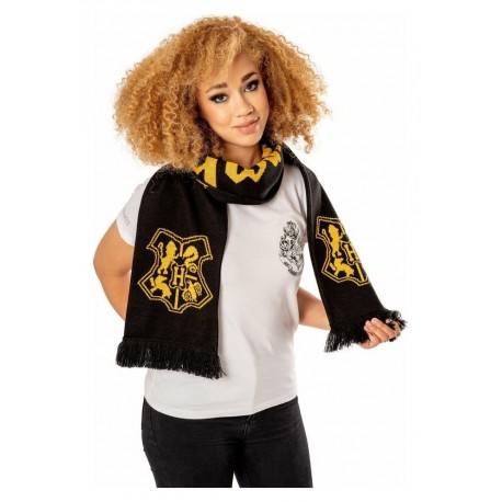 Écharpe noire et jaune de Poudlard avec blason