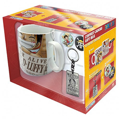 Conjunto One Piece com caneca, chaveiro e bottons de Luffy