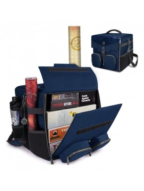 Sac bleu pour jeux de société avec compartiments et design pliable