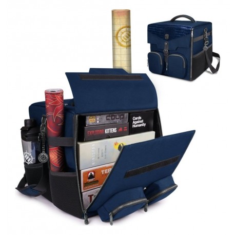 Sac bleu pour jeux de société avec compartiments et design pliable