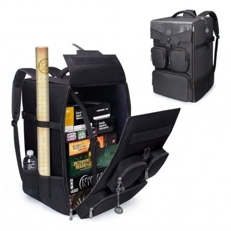 Mochila preta para jogos de mesa com design de escamas de dragão