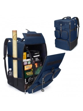 Sac à dos bleu avec design d'écailles de dragon pour jeux de société.