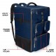 Mochila azul com design de escamas de dragão para jogos de tabuleiro.