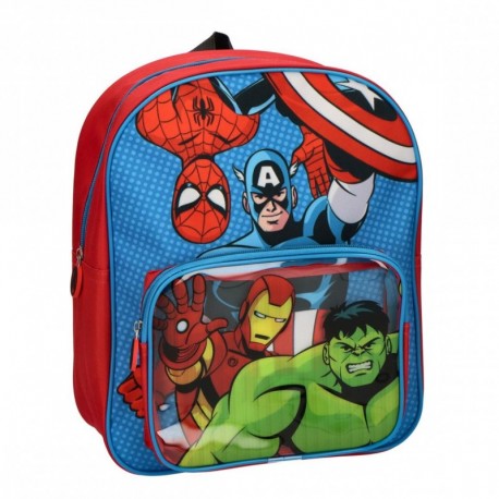 Mochila vermelha infantil Avengers com personagens Marvel