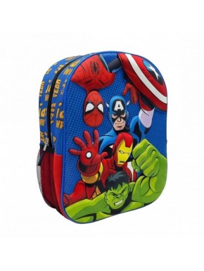 Mochila infantil 3D Avengers con personajes y detalles en rojo