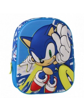 Mochila infantil azul com design 3D do Sonic