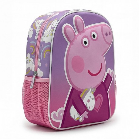 Mochila infantil 3D Peppa Pig color rosa y morado